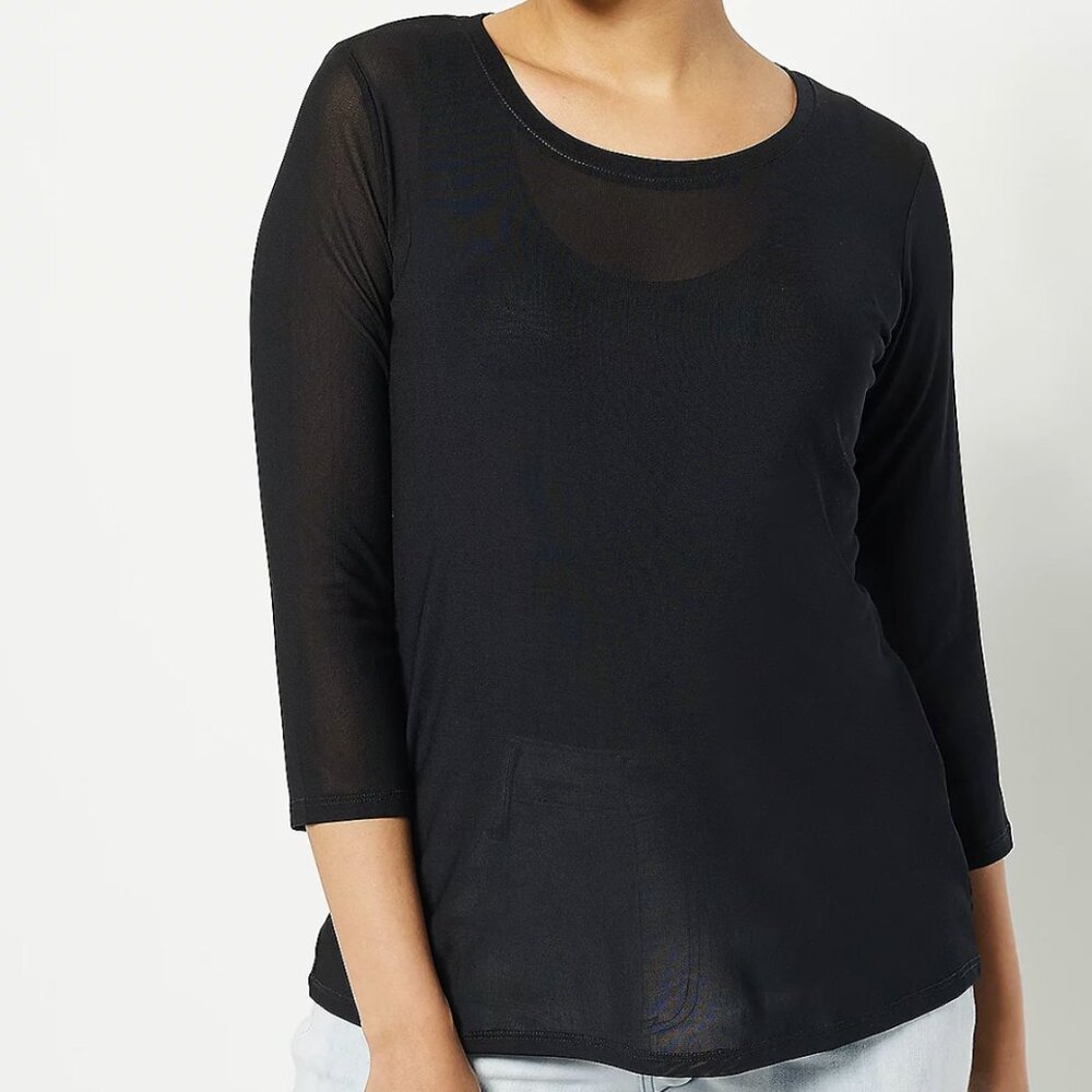 LOGO by Lori Goldstein Sheer Mesh 3/4 Sleeve Top  14122